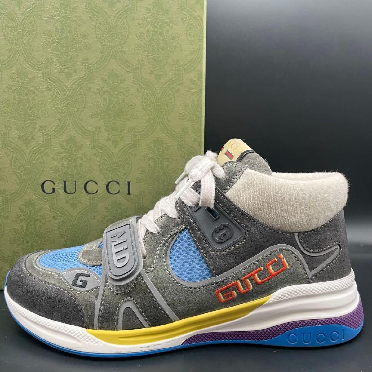 1円【美品】GUCCI グッチ ウルトラペース スニーカー インターロッキング スエード ロゴ メンズ マルチカラー シューズ 靴 サイズ25cm相当