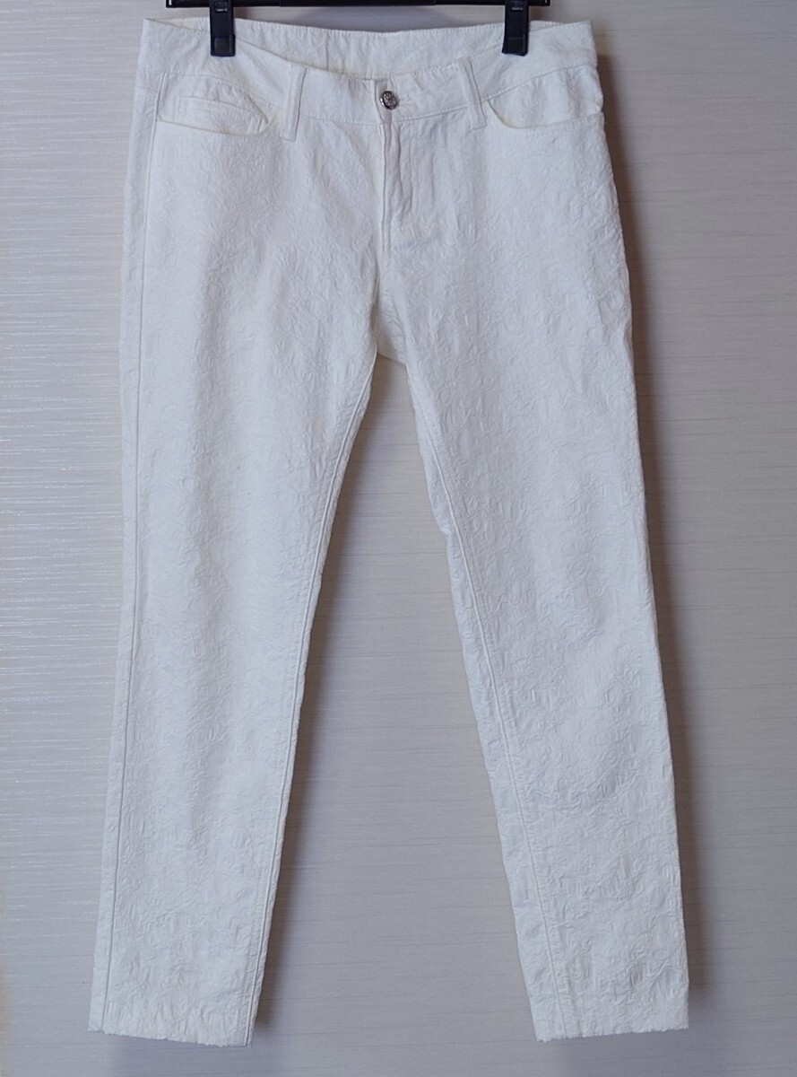 白　地模様　パンツ　洗いざらし　M ストレッチ　伸縮性　匿名配送230円〜