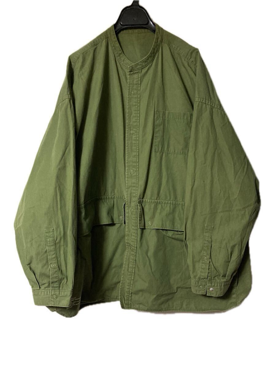 FreshService / CARGO POCKET UTILITY SHIRT バンドカラー シャツジャケット オーバーサイズ 5ポケット オリーブ グリーン カーキ