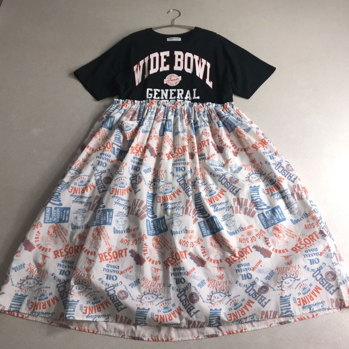 ☆ Rodeo crowns 切り替え　ドッキング　ワンピース　おしゃれデザイン　横幅ゆったり　体型カバー