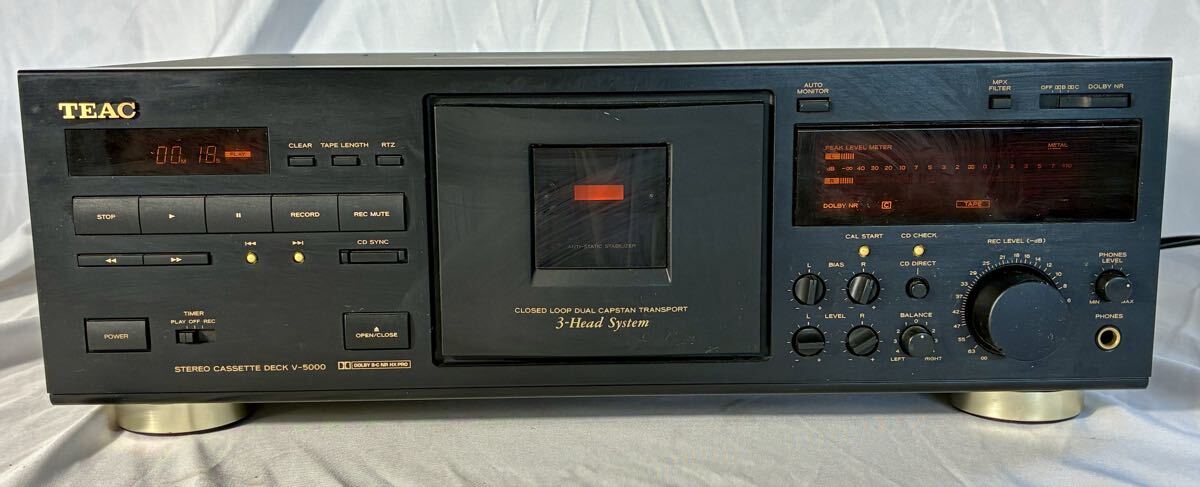 1円〜③ Y99【通電確認のみ】TEAC社　カセットデッキ V-5000 当時物　1990年代頃発売 中古オーディオ