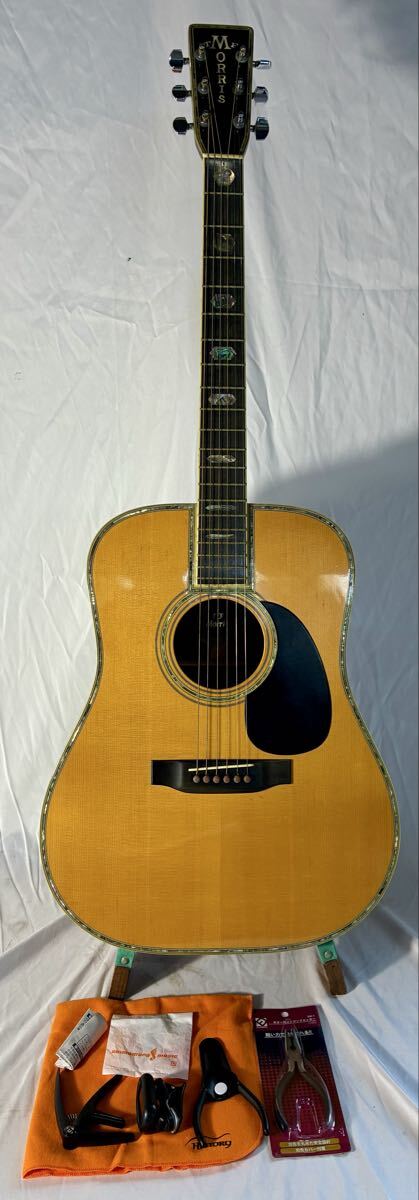 1円〜⑧ Y7【現状品】Morris モーリス アコースティックギター　W-120 ジャパンビンテージ　中古ギター　アコギ　弦楽器　ソフトケース付き