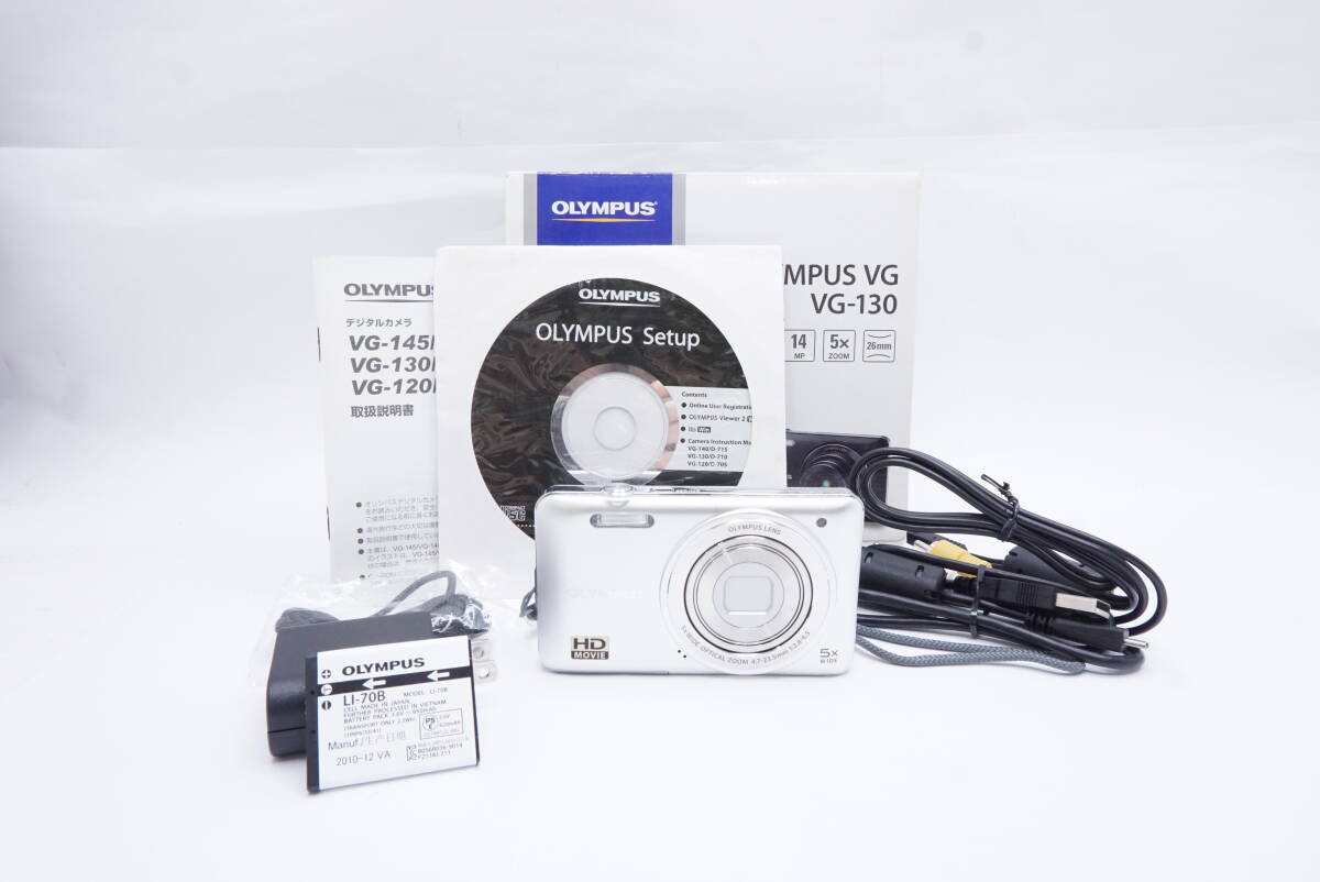 ☆OLYMPUS オリンパス VG-130 コンパクト デジタルカメラ（バッテリー・充電コード・ストラップ・取説・元箱付）訳あり 