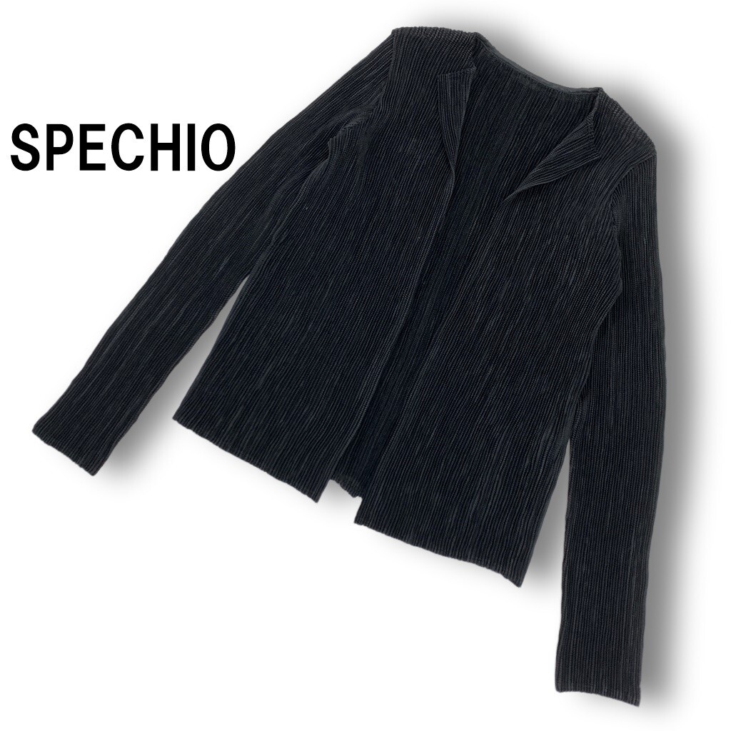 SPECHIO スペッチオ 長袖カーディガン 羽織 ポリエステル プリーツ 黒 ブラック 40 ◆送料無料◆YC2500