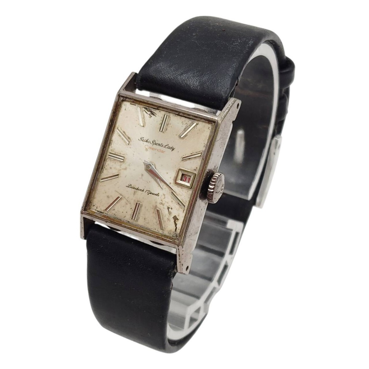 S-06879 SEIKO Sports Lady Calendar セイコー スポーツレディ カレンダー STP 343010 手巻き 17石 スクエア 訳あり ジャンク 現状品 015