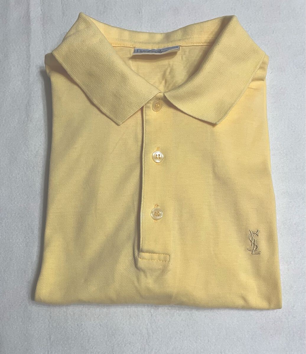 未使用◆YVES SAINT LAURENT ビンテージ 80s 90s イヴ・サンローランポロシャツ ロゴ刺繍 L～LL相当 半袖コットン100% イエローイタリア製 