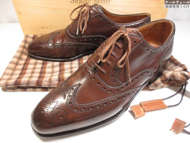 美品 【ステファノベーメル】 601-AF 木箱付き フルブローグ レザーシューズ 内羽根 (メンズ) size41 ブラウン ★37MZB0201★
