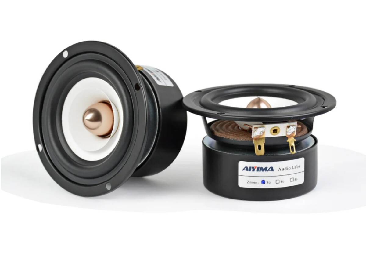 3インチ 90mm フルレンジスピーカー フェーズプラグ フェザーコーン サークルフレーム 2個セット 4Ω 定格15W 最大30W