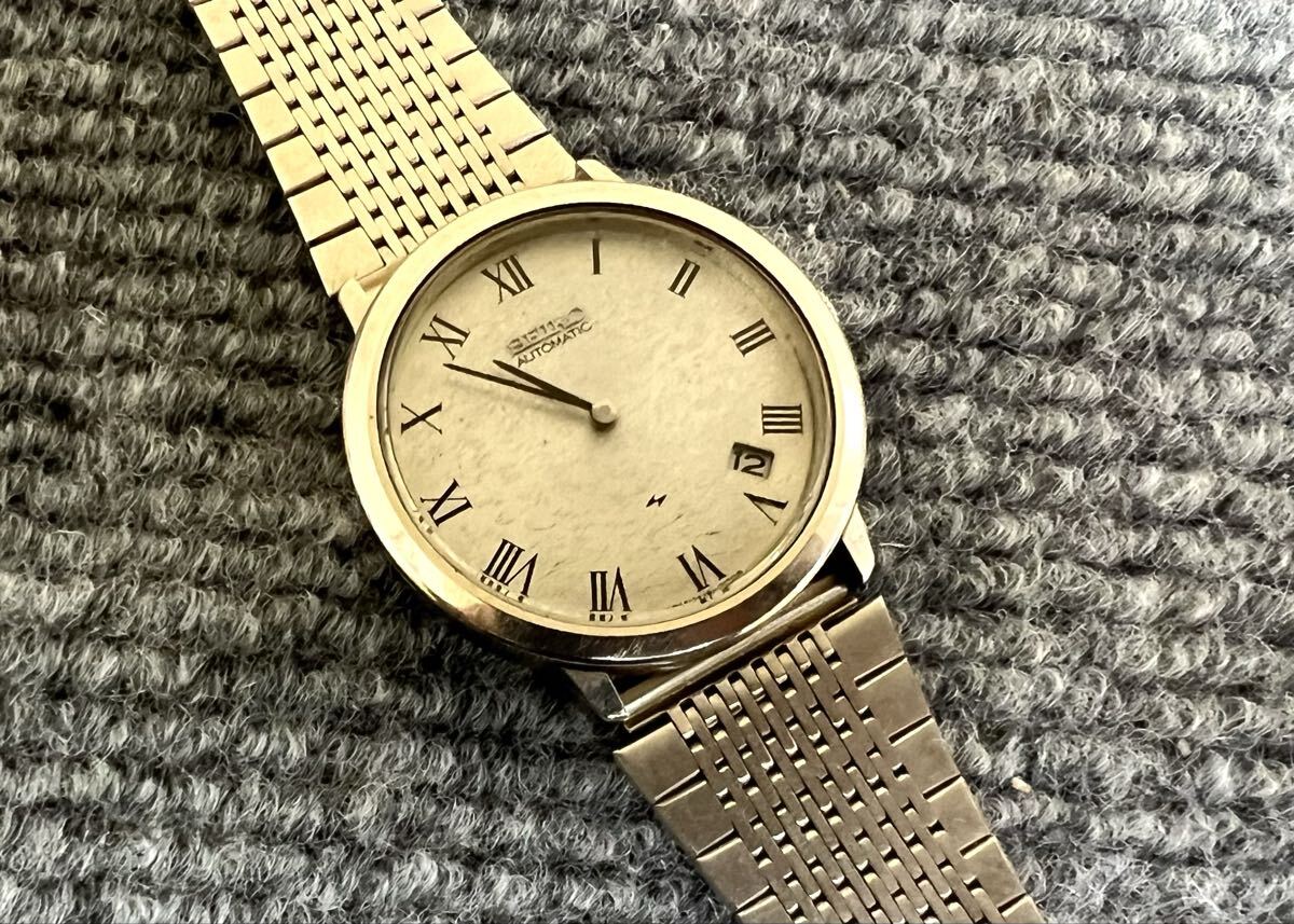 稼働品 SEIKO セイコー シャリオ 2418-0030 自動巻 シルバー文字盤 デイト メンズ 腕時計 0526②