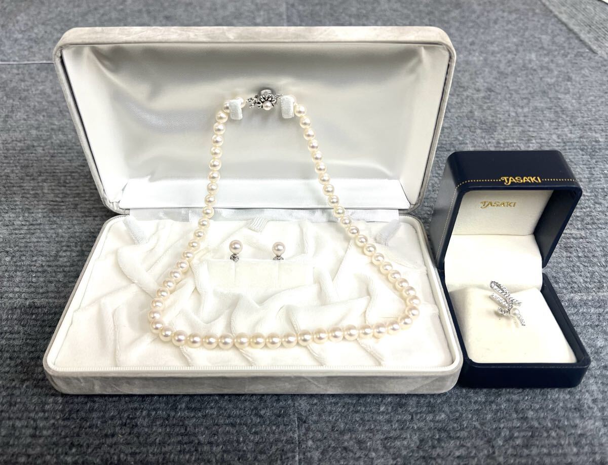 真珠 パール ネックレス ピアス ピアスk14wg ネックレス 留め具 シルバー タサキ パール ブローチ 付き 0526③