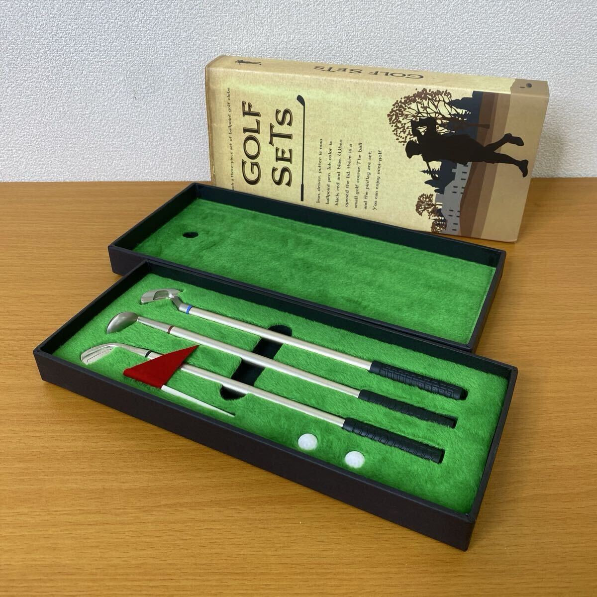 M ゴルフペン3本セット 外箱付属 ドライバー/アイアン/パター/ボール/旗 筆記用具 文房具