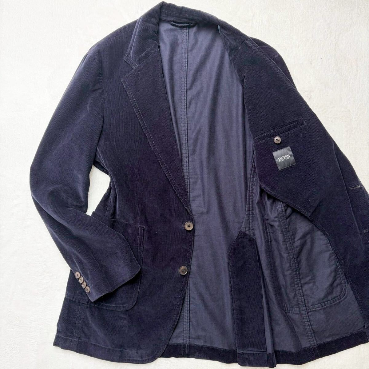 3286 HUGO BOSS ヒューゴボス テーラードジャケット ブレザー カジュアル 46（M）メンズ ネイビー 紺 コーデュロイ