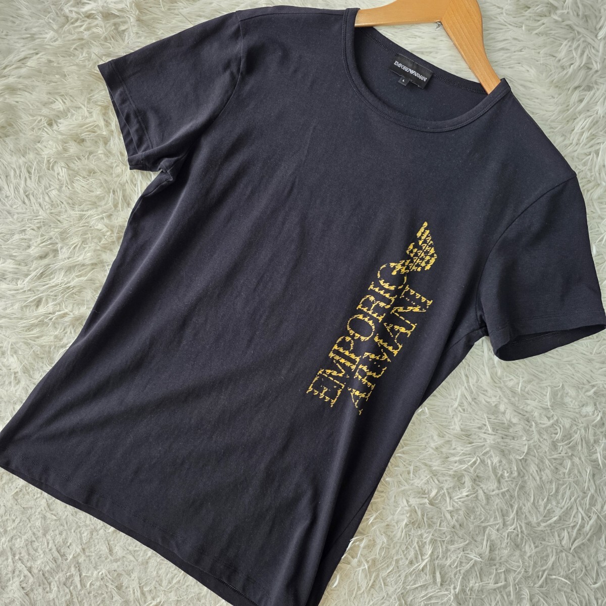 Lサイズ ●EMPORIO ARMANI エンポリオアルマーニ プリントロゴ 半袖 シャツ カットソー Ｔシャツ ブラック系 メンズ イーグル EA コットン