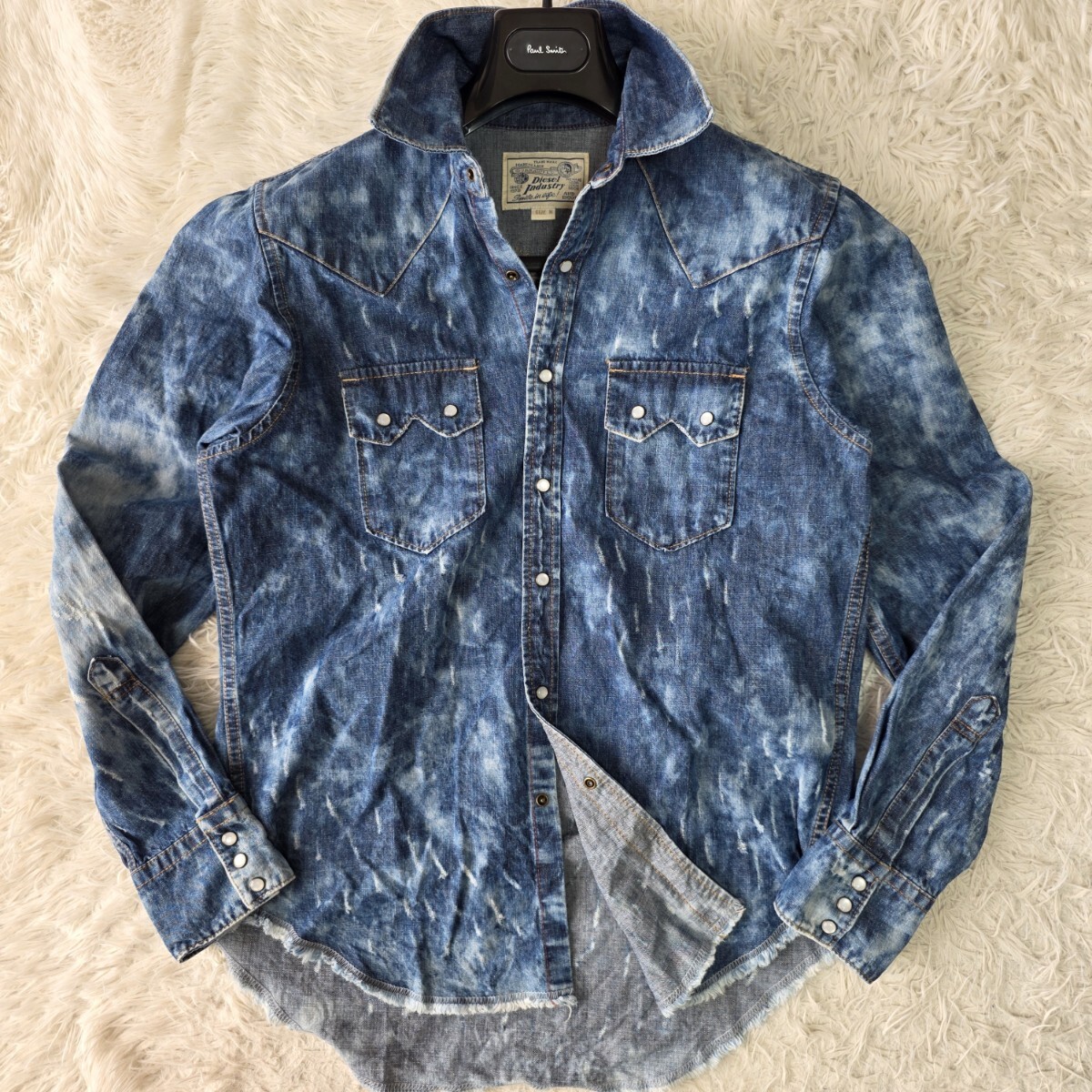 ディーゼル【圧巻のインディゴ】DIESEL ウエスタンシャツ 長袖 デニムシャツ ジャケット トラッカー Gジャン ブルゾン 春夏 ダメージ加工