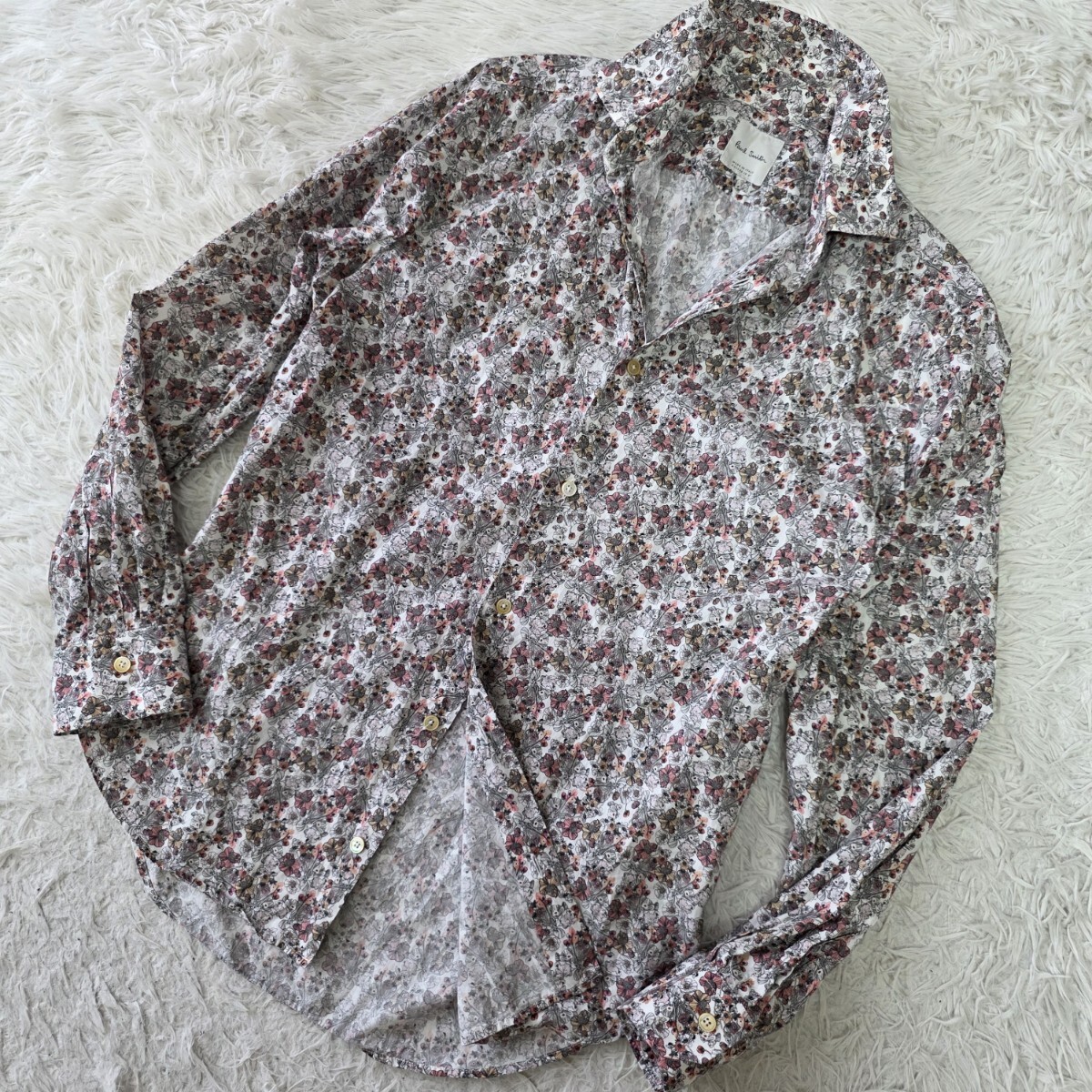 【イタリア製】実寸L位 ●Paul Smith ポールスミス 長袖シャツ 総柄 花柄 フラワー マルチカラー メンズ トップス 春夏 Italy コットン 綿