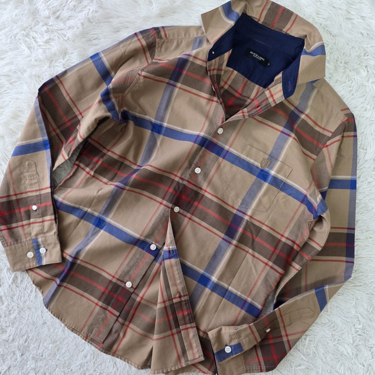 美品 ●BLACK LABEL CRESTBRIDGE ブラックレーベル クレストブリッジ 長袖シャツ【コットン&リネン】CBチェック メガ メンズ トップス 春夏