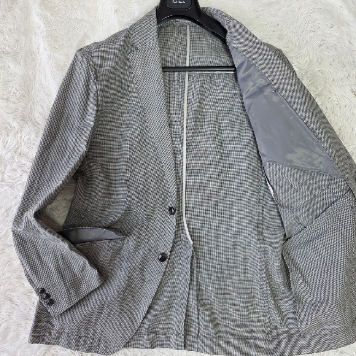 稀少XL ●ジョセフアブード テーラードジャケット JOSEPH ABBOUD【リネン/ポリ/ウール】三者混 春夏 グレー系 千鳥柄 メンズ LL ビジネス