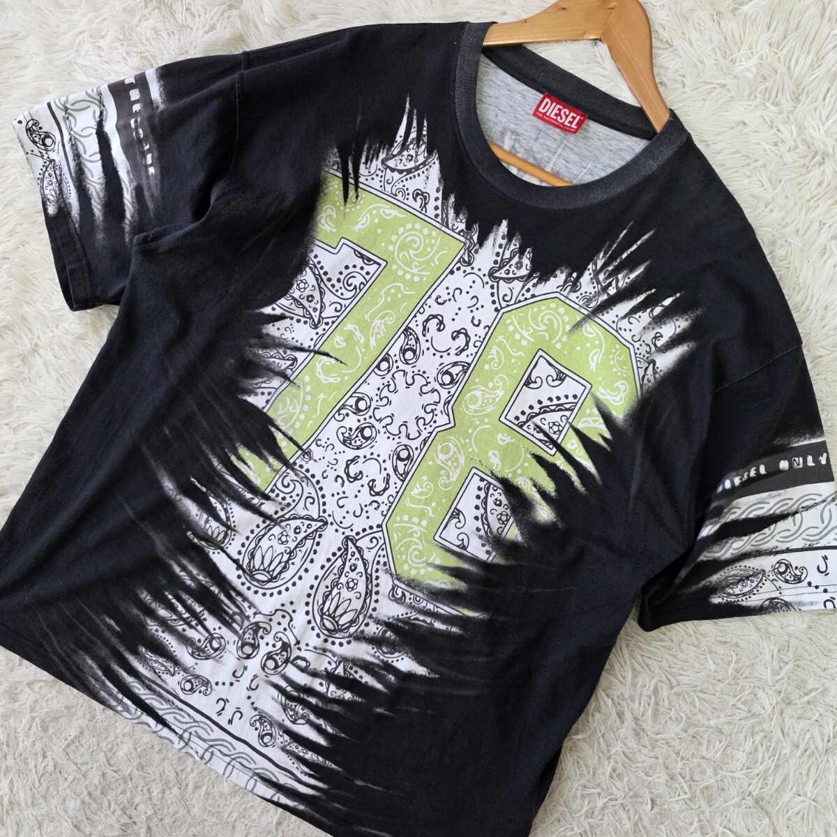 美品/実寸XXL位 ●DIESEL ディーゼル トップス 半袖 Tシャツ カットソー 総柄 コットン 赤タグ メンズ 大きいサイズ 近年モデル 春夏 QR 