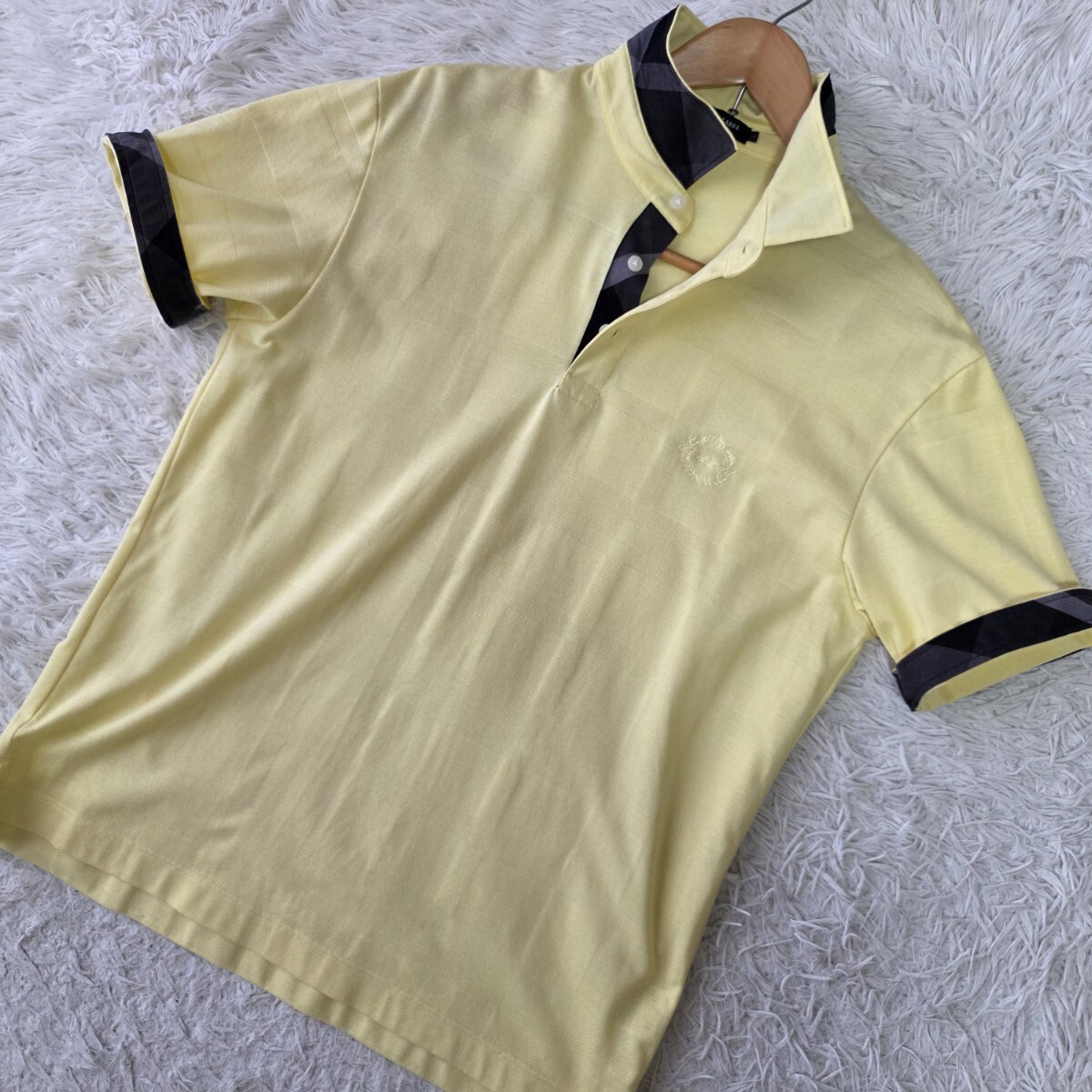 美品/Lサイズ ●ブラックレーベルクレストブリッジ 半袖 ポロシャツ CB シャドーチェック BLACK LABEL CRESTBRIDGE メンズ ロゴボタン 綿