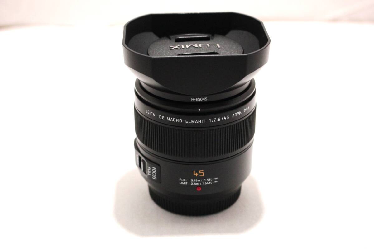 【美品】パナソニック ライカ 45mm F2.8 マクロ　LEICA DG MACRO-ELMARIT 45mm F2.8　 H-ES045 MACRO フード フィルター付
