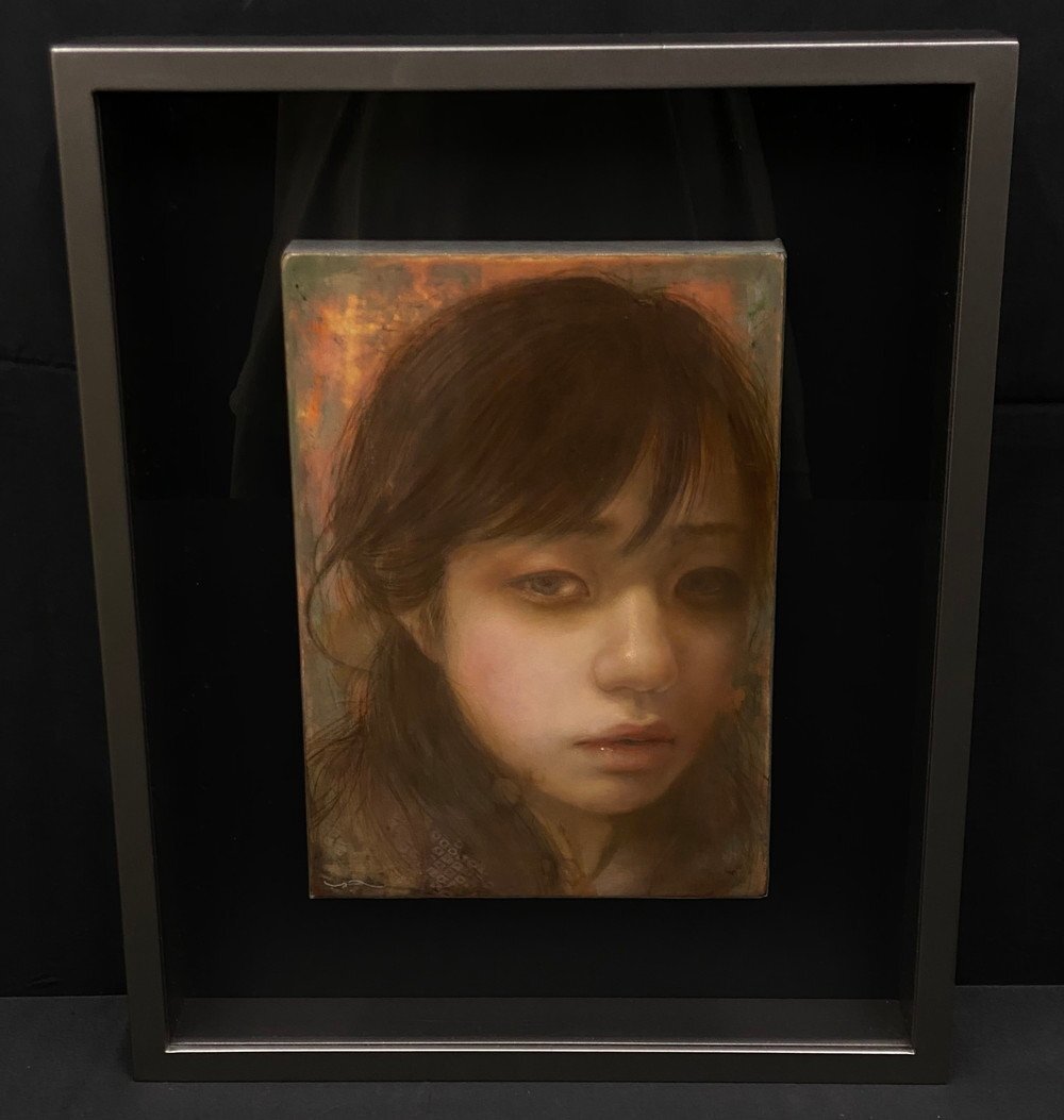 【江】鶴友那『冴える輪郭』油絵 模写 サイン有 約35cm×28.6cm 古美術品(人物画額装絵画アートコレクション)XZ2378 CDTfdcv CVTsxcz