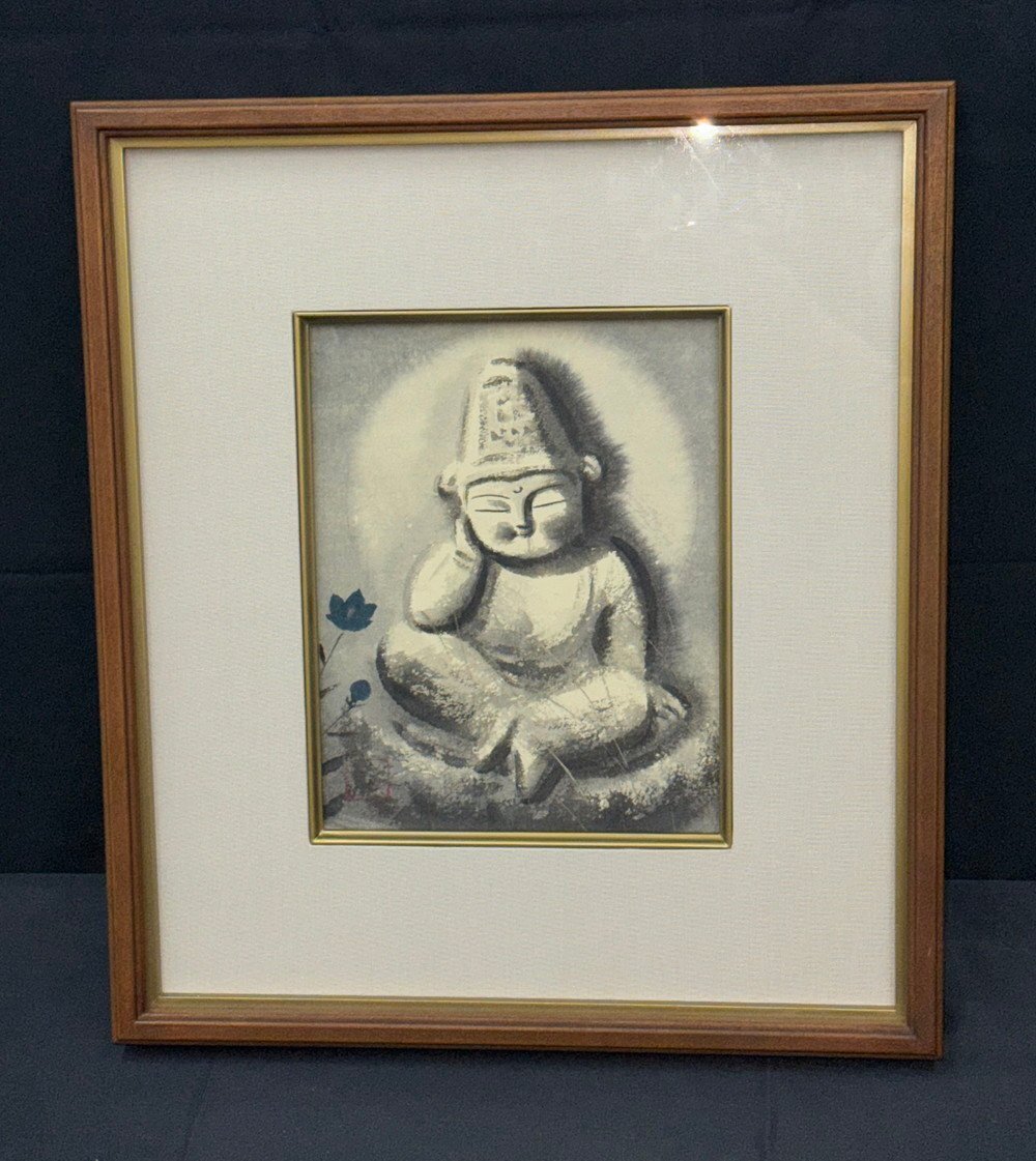 【江】水墨画家 穐月明『野の佛』日本画 仏画 模写 約42.5cm×37cm 古美術品(額装絵画アートコレクション)BXZ2027 LToduv CTDBmnxz