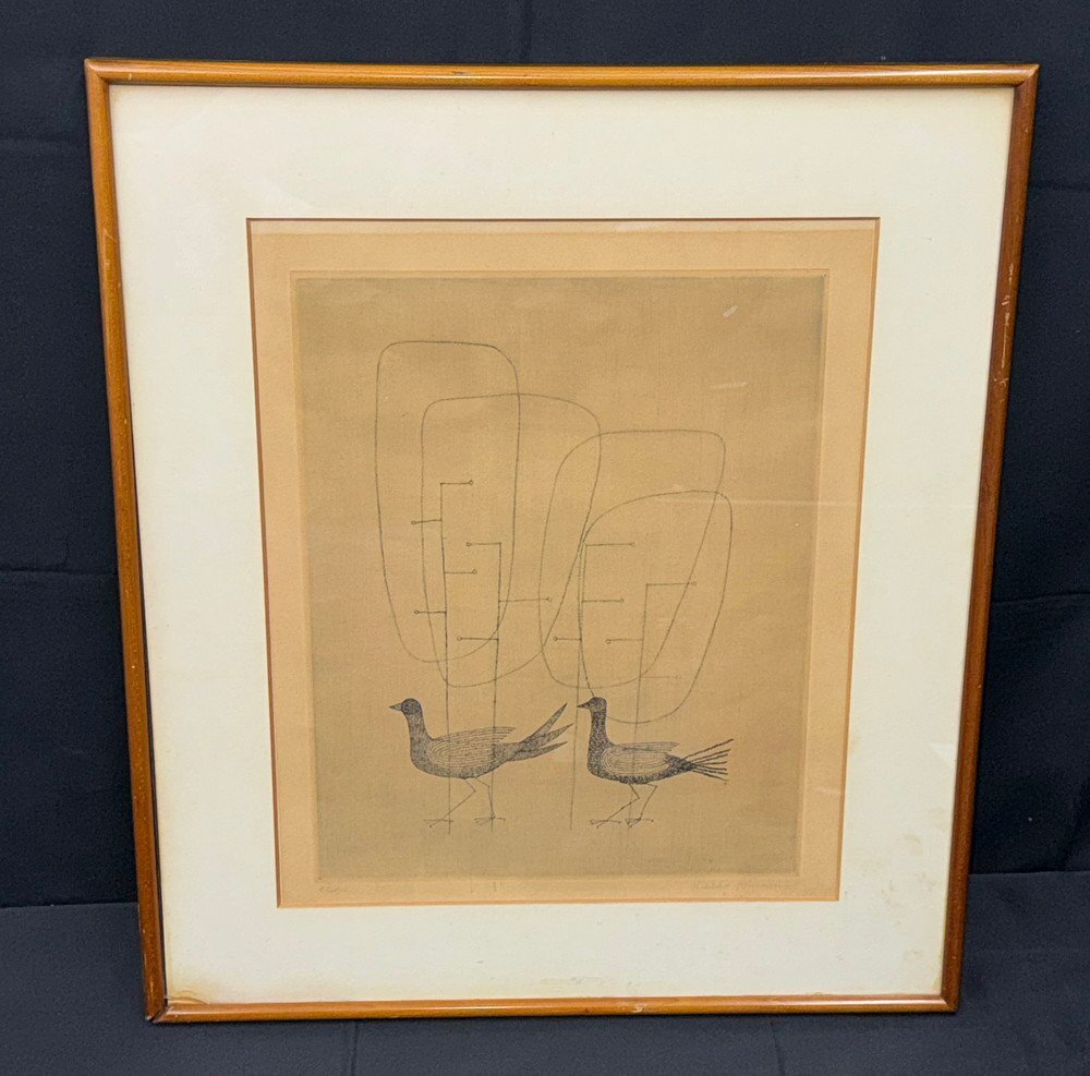 【江】南桂子『林の中の鳥』銅版画 模写 サイン有 約56cm×48.5cm 古美術品(花鳥画絵画額装アートコレクション)XZ2322 DToijk UTvdhu