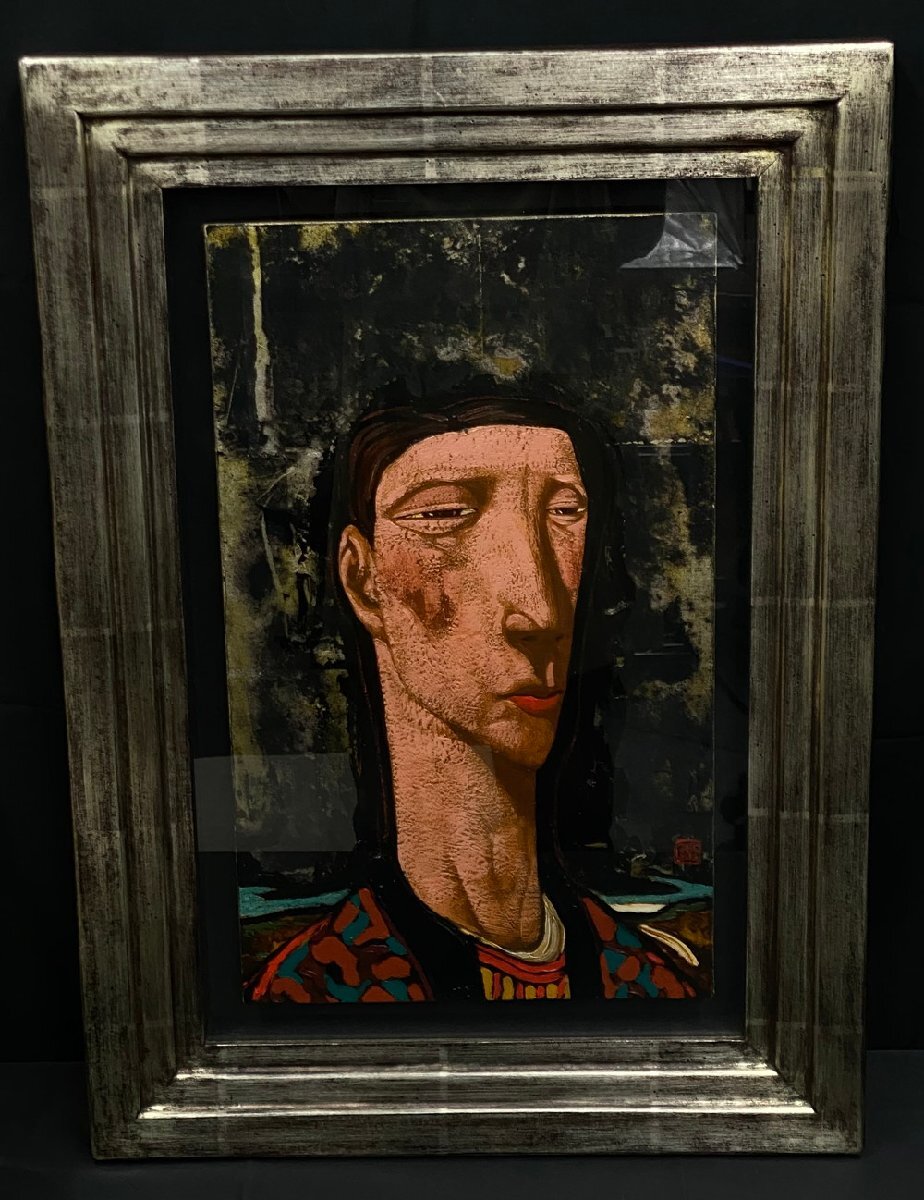 【江】玉川信一『遠い日』油彩 模写 落款 M8号 約63cm×45cm 古美術品(人物画額装絵画アートコレクション)XZ2336 JThuca UThskr