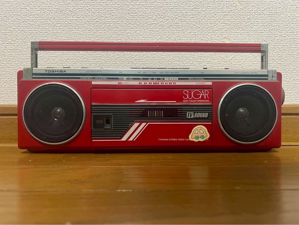 7064 東芝 TOHSHIBA 昭和レトロ ラジカセ レッド 赤 FM AM RT-SF4 動作未確認