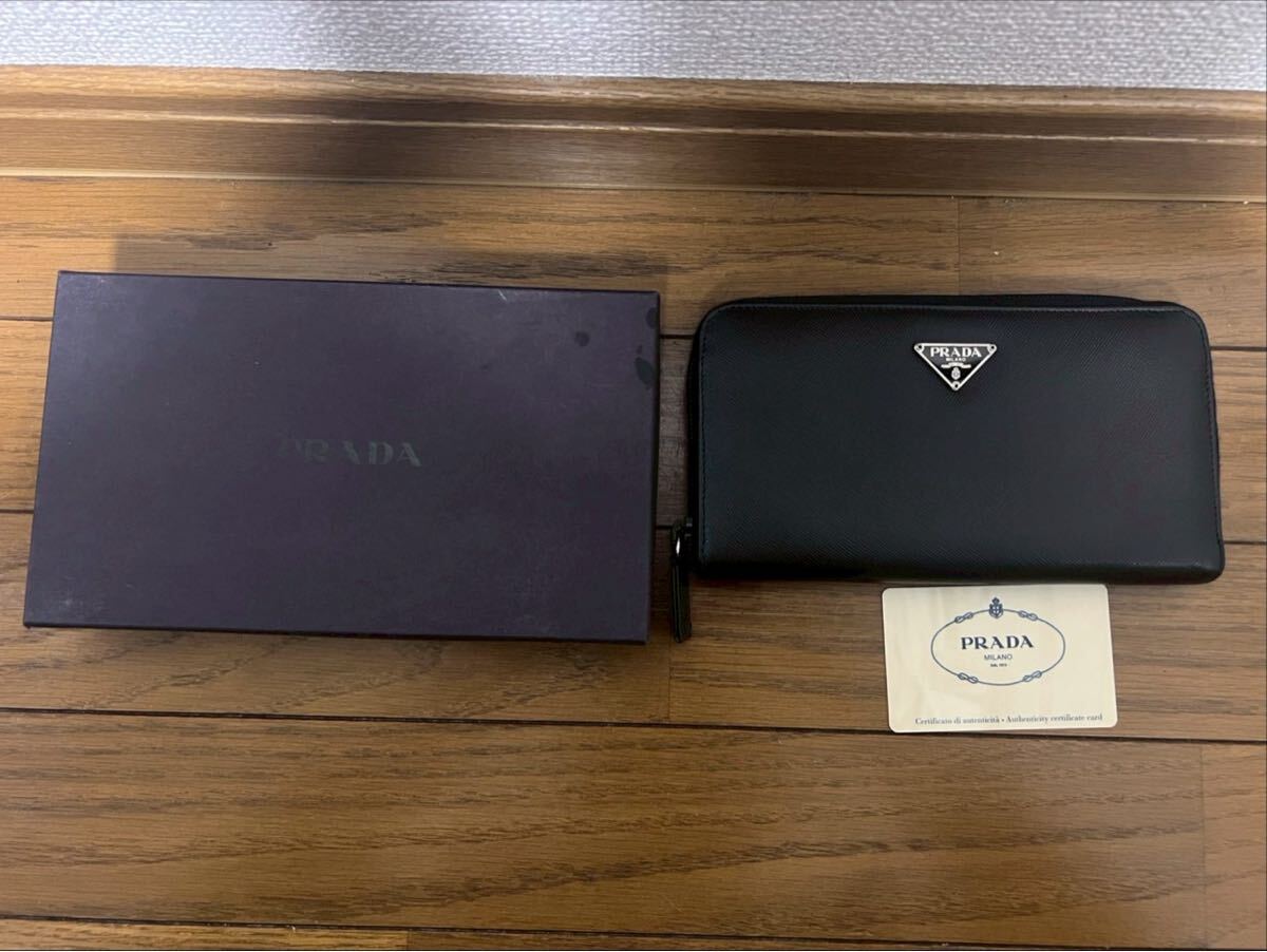 7109 PRADA プラダ 長財布 ラウンドファスナー ブラック サフィアーノ 三角ロゴ サフィアーノレザー 財布 黒