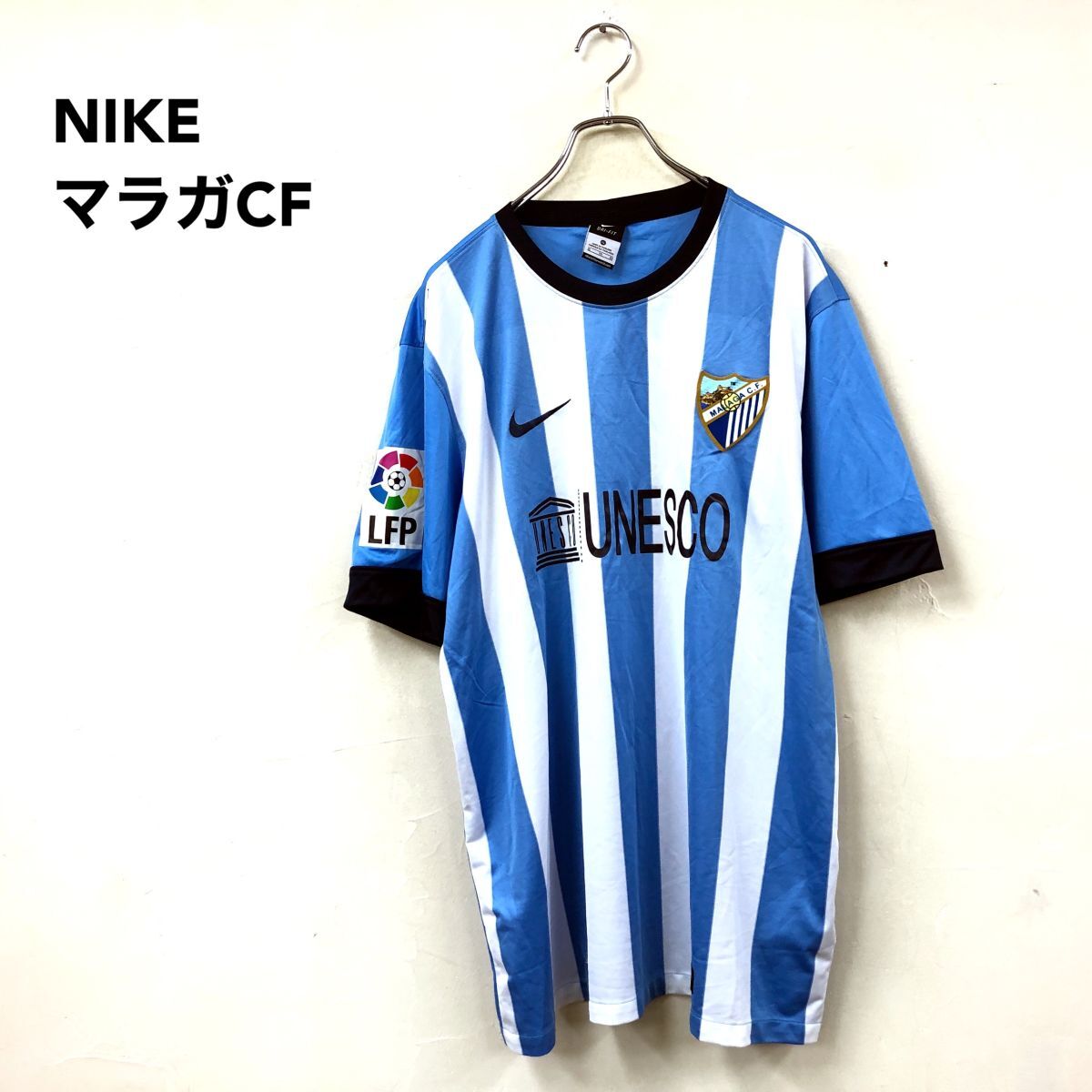 2G1160-N◆13~14年 NIKE ナイキ マラガCF ホームユニフォーム ゲームシャツ ◆ sizeXL ブルー ストライプ ポリエステル