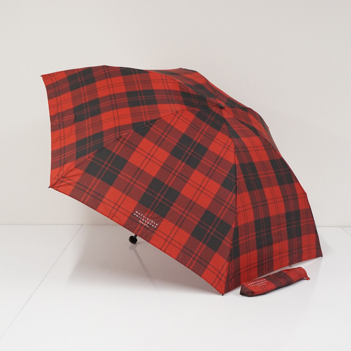 折りたたみ傘 MACKINTOSH PHILOSOPHY マッキントッシュフィロソフィー USED美品 バーブレラ チェック レッド 軽量 55cm FS9588