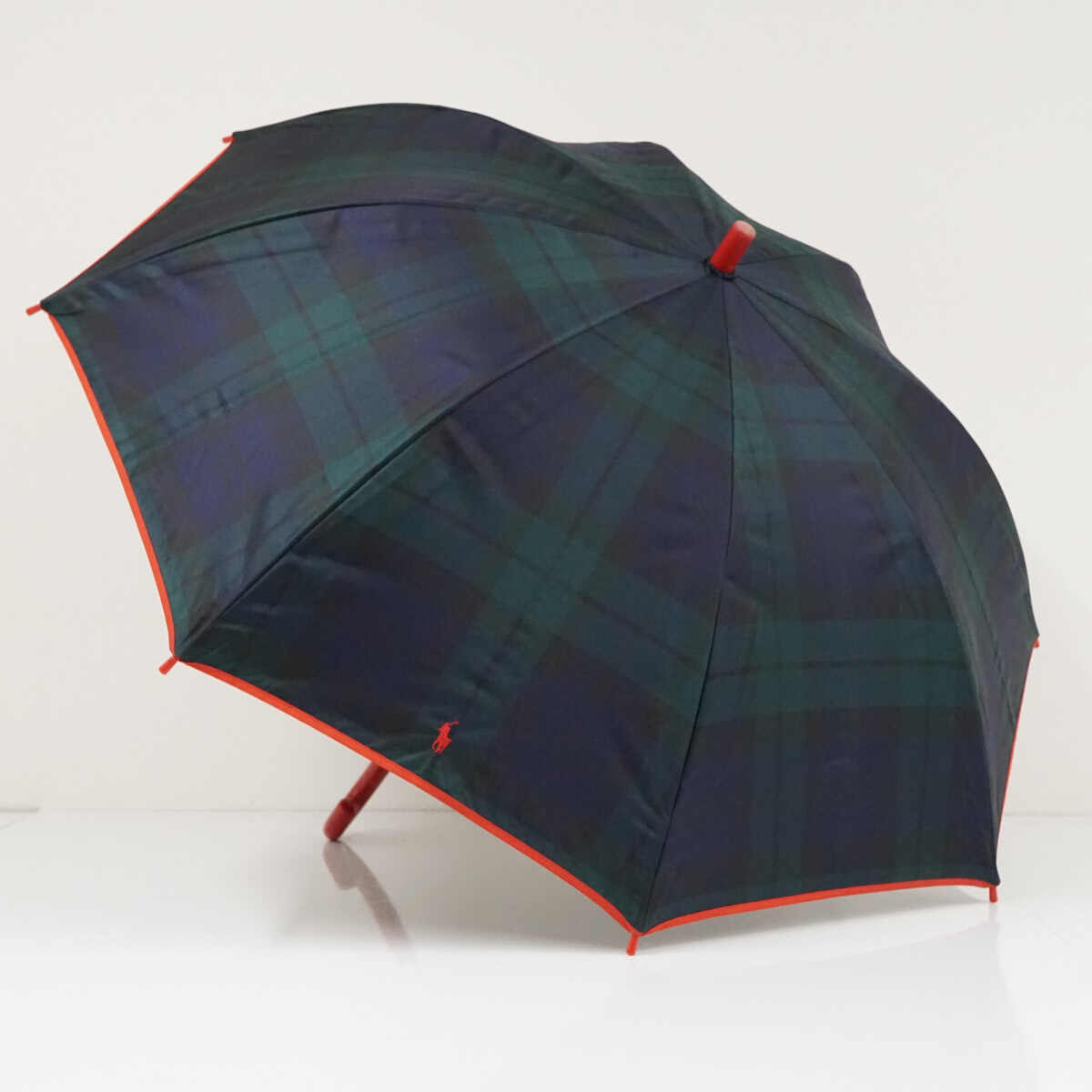 晴雨兼用日傘 POLO Ralph Lauren ポロラルフローレン ジュニア傘 キッズ USED美品 ロゴ チェック ネイビー×グリーン 55cm A3768