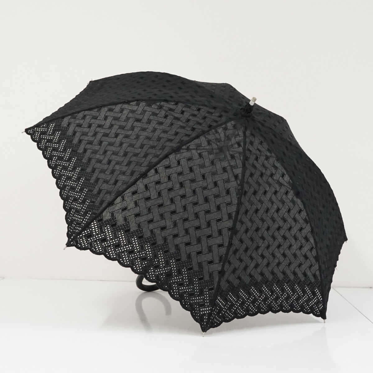 日傘 HANAE MORI ハナエモリ USED美品 ブラック スカラップ 遮光 UV レディース 純パラソル 47cm A3856