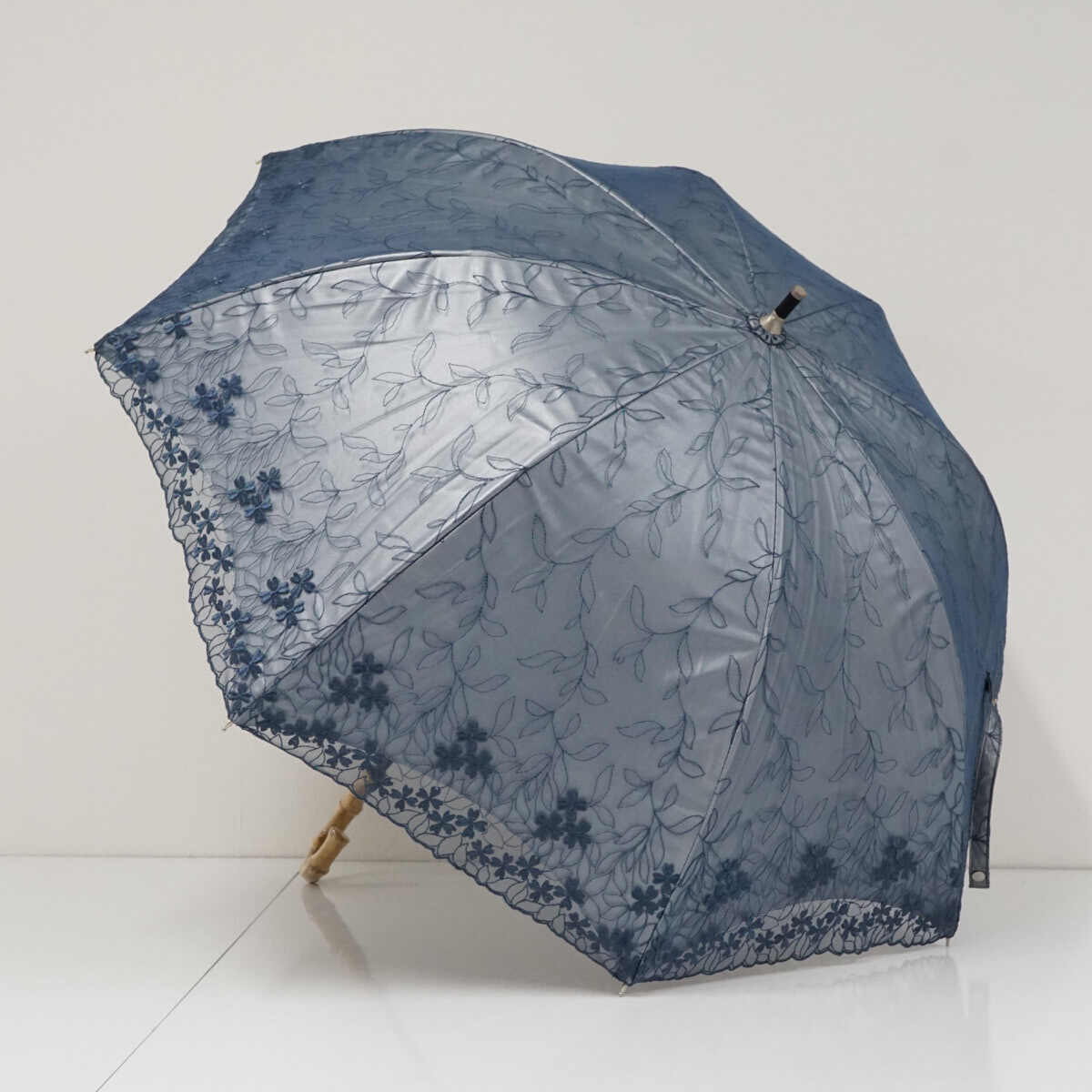 日傘 Lieben リーベン USED美品 晴雨兼用 UV 遮熱 遮光 シルバーコーティング レース ひんやり傘 ネイビー 50cm A3891
