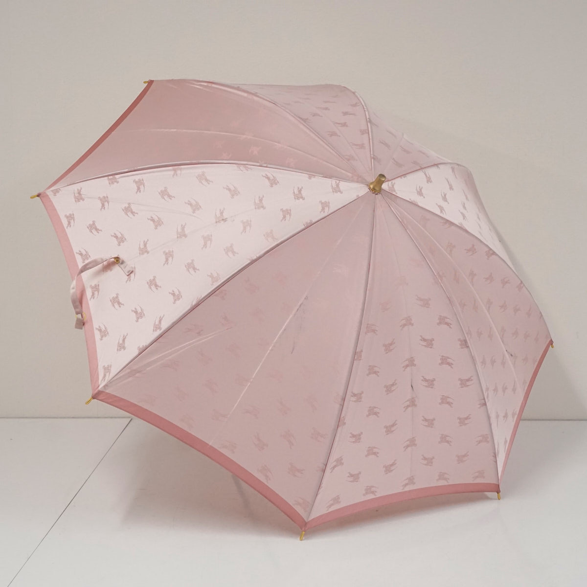 日傘 BURBERRY バーバリー USED品 ホースマーク ピンク ロゴ UV 木製手元 グラス骨 50cm S3899