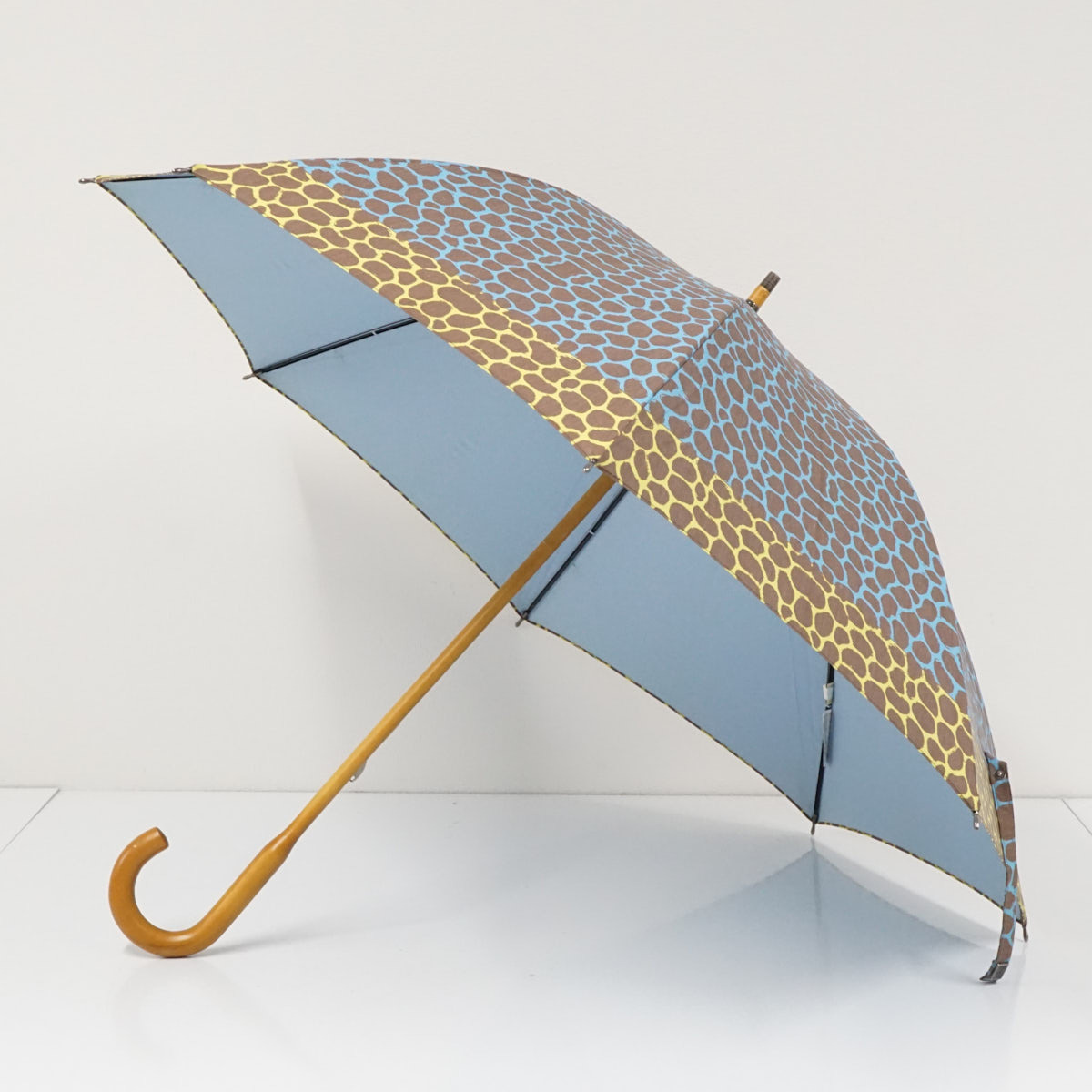晴雨兼用日傘 EPICE エピス USED美品 ブラウン ブルー イエロー レオパード 一本軸手元 UV 遮光 50cm S3947