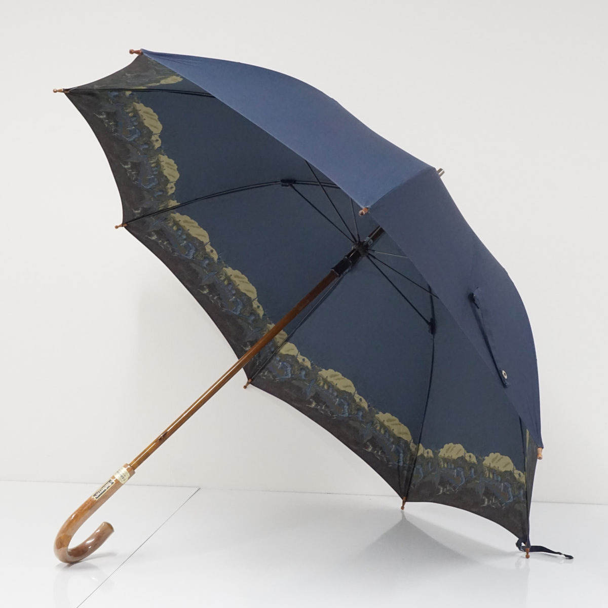 傘 BURBERRY バーバリー USED品 紳士傘 ネイビー ホース 木製手元 高級 ブランド 大判 65cm S3978