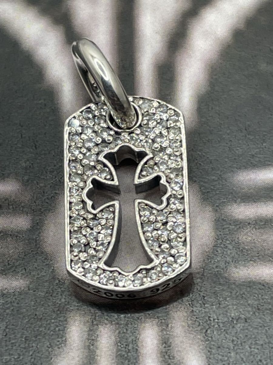 クロムハーツ　DTAGCUTOUT TINY CH CRS CHARM ドッグタグカットアウトタイニーCHクロス　チャーム　シルバー925 天然パヴェ　