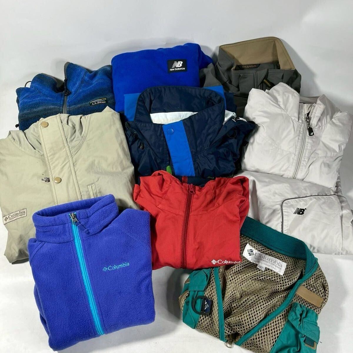 CV0331-55-4 10点 アウター まとめ Columbia ベスト マウンテンジャケット メッシュ newbalance セットアップ L.L.Bean フリース 120サイズ