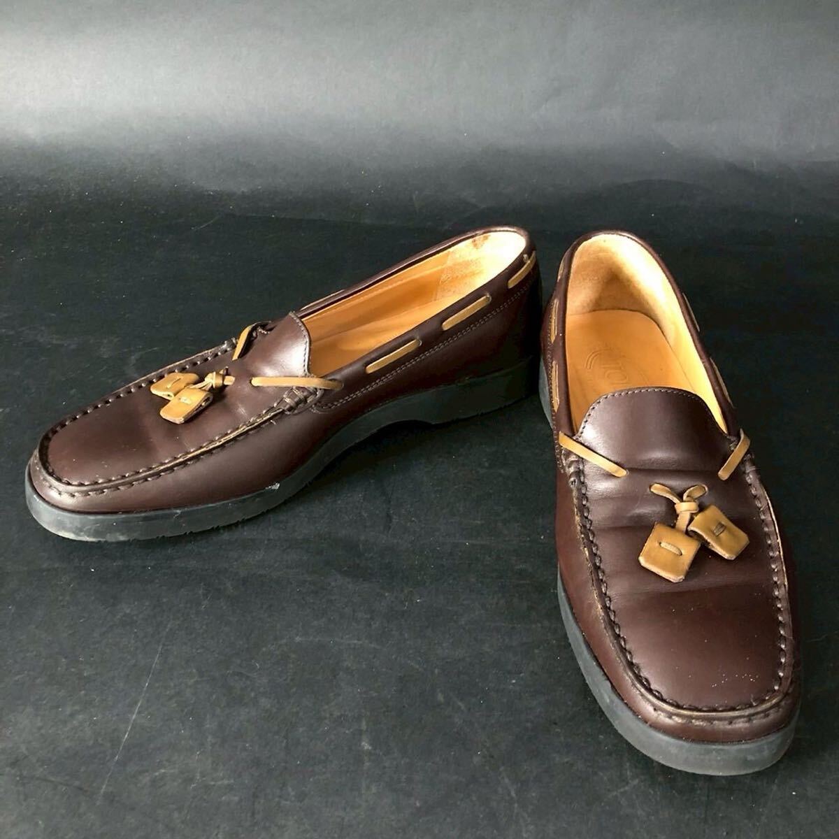 CV0413-21-4 TOD'S トッズ ローファー 革靴 シューズ サイズ39 イタリア製 ブラウン ステッチ レザー 80サイズ