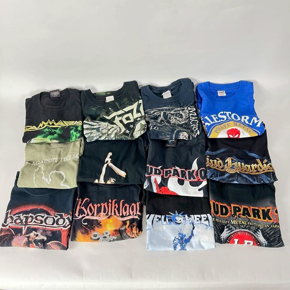 A0417-11-5 12点 半袖 ヘビメタ プリントTシャツ Mサイズ まとめ heavy metal 古着 海外バンド ROCK ブラック カーキ ブルー 100サイズ