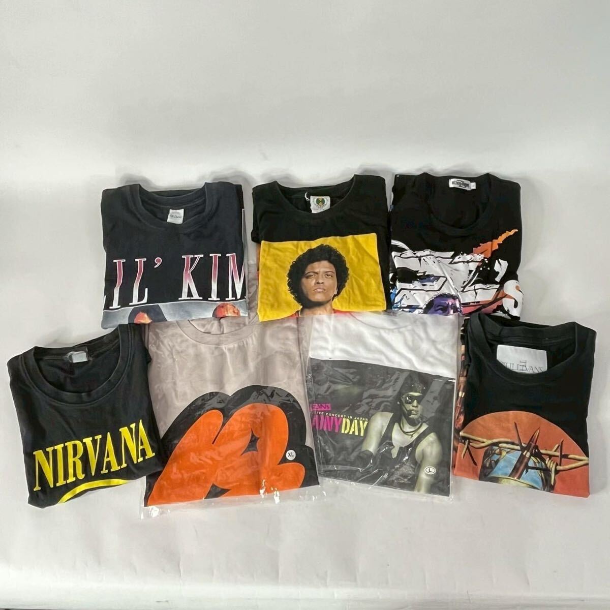 CV0421-1-5 2点未使用品 アーティスト プリントTシャツ まとめ L・XLサイズ 矢沢永吉 BRUNO MARS LIL' KIM NIRVANA RAINY DAY 100サイズ