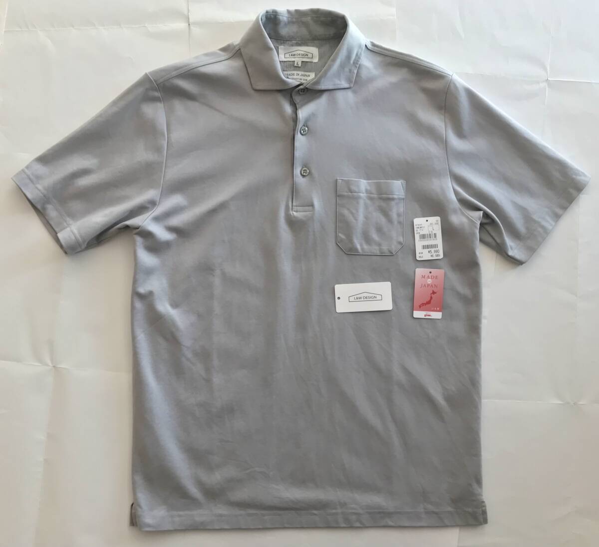 極美品 6,589円★高品質ジム PRODUCT BY GIM★日本製★ポロシャツ★LIFE &WORK DESIGN★グレー系★ワイドカラー★sizeL★クールビズ 洗濯可