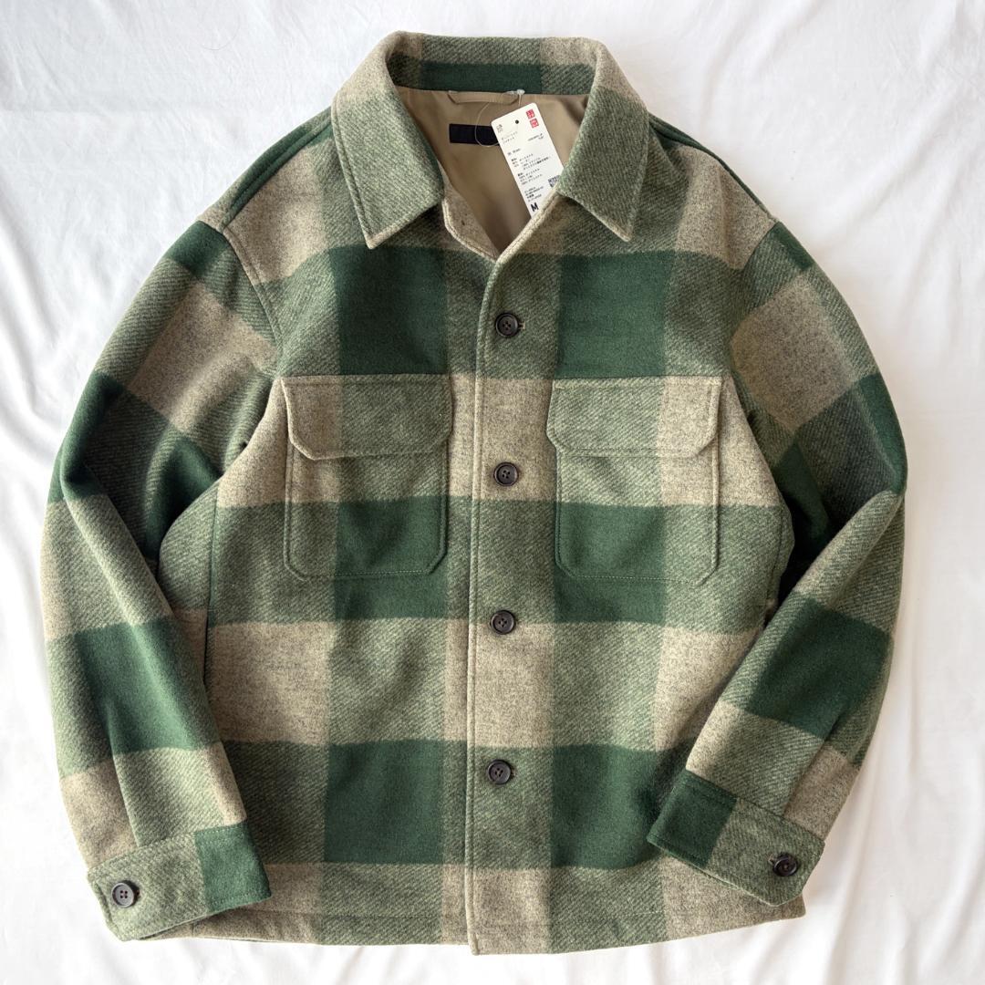 ＜未使用!!＞■UNIQLO ユニクロ ジャケット ブロックチェック 秋冬 オーバーサイズ カジュアル グリーン M 管:2603266