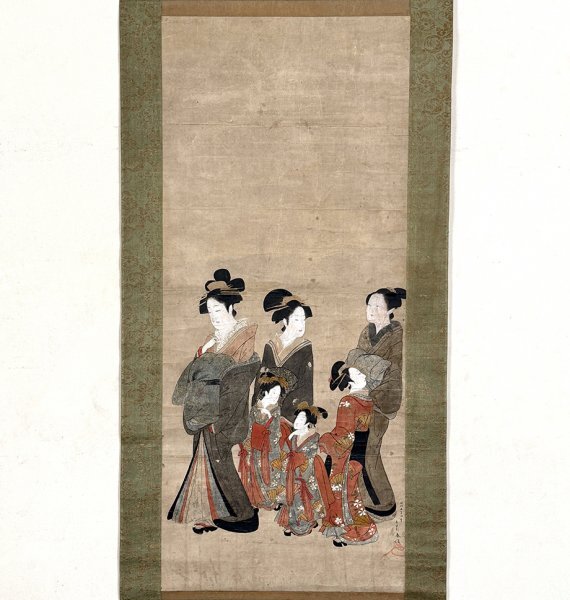 【真作】掛軸「鈴木春信 美人図」明和5年43歳 江戸中期 浮世絵師 絵画