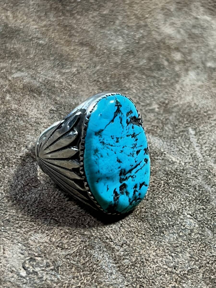 ズニ族 ターコイズ リング 22号 ロバート&ベルニース・リーキア ビンテージ Robert and Bernice Leekya Silver Turquoise Ring 