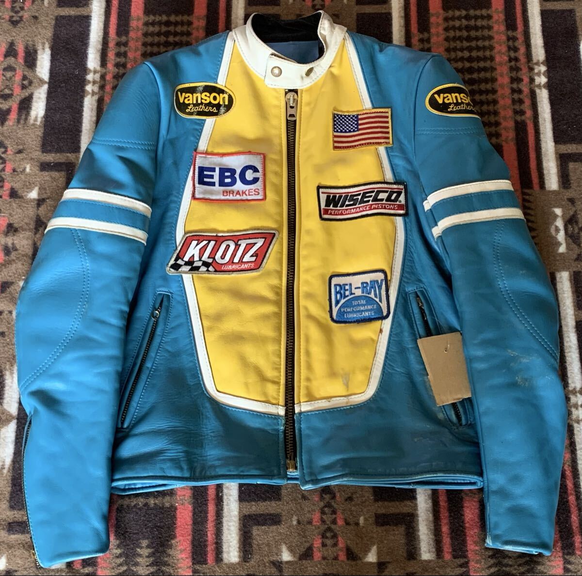 90年代90sビンテージvansonバンソン RJP レザージャケット ライダースジャケット シングル 36スカイブルーTALON革ジャン z880