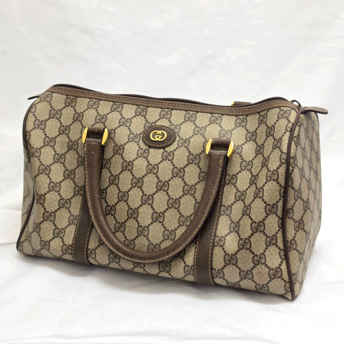 1円スタート！オールドグッチ ミニボストンバッグ ハンドバッグ レディース GUCCI ヴィンテージ GG柄 ベージュ 