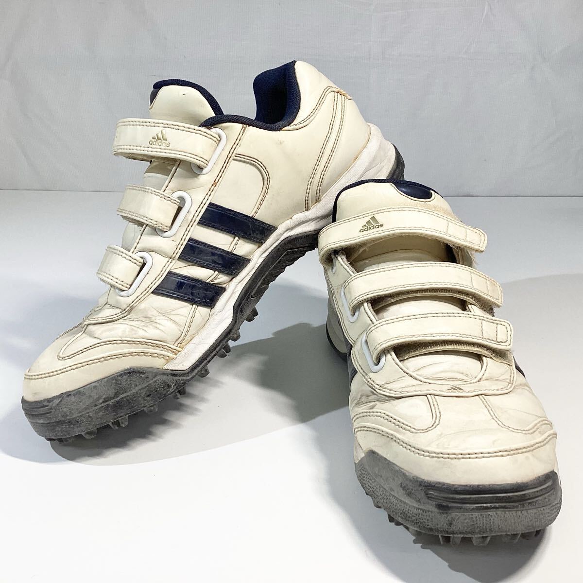 adidas アディダス スニーカー ホワイト ネイビー ロー スパイク シューズ 26cm メンズ スポーツ サッカー 靴 マジックテープ 中古品